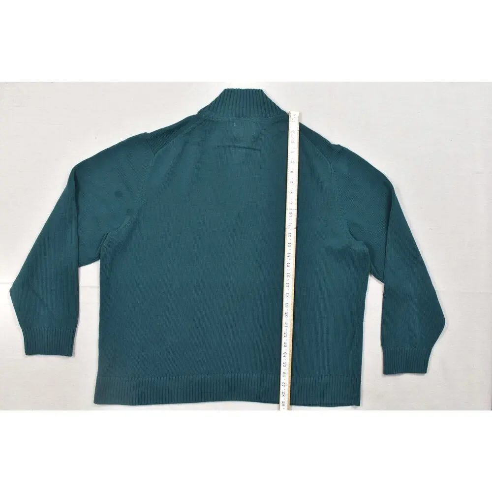 St. John's Bay 3XL Mens Quarter Zip Pullover Sweater Teal Green 100% Cotton Big